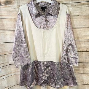 Lane Bryant 2-1 blouse rib knit vest satin polka dot top women’s plus size 26/28